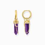 Single Yellow-gold Plated Hoop Earrings With Imitation Amethysts