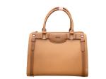 Elegant Two-tone Structured Satchel Handbag- Brown