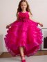 Girl's High-Low Tail Dress Pink Sequin Layered Tulle Gown Performance Wedding Flower Girl Princess Dress Graduation Ceremony Puffy Dress