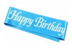 Party Happy Birthday Sky Blue Sash White Print