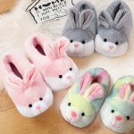Funny Cartoon Bunny Home Warm Slippers Soft Sole Lightweight Slip On Fuzzy Shoes Round Toe Indoor Mute Shoes