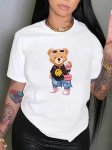 Women's Casual Loose Sports Simple Summer Round Neck Bear Print Short Sleeve T-Shirt