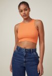 Cotton On Curved Crop Tank - Washed Orange