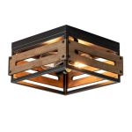 Mayna Farmhouse Ceiling Light 2-LIGHT Rustic Flush Mount Ceiling Light With Metal And Wood Farmhouse Hallway Light Fixtures For