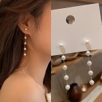 Chain Faux Pearl Decor Long Dangle Earrings Simple Japanese Korean Style Alloy Jewelry Trendy Female Wedding Earrings