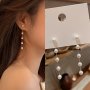 Chain Faux Pearl Decor Long Dangle Earrings Simple Japanese/ Korean Style Alloy Jewelry Trendy Female Wedding Earrings