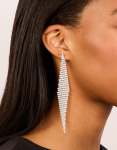 Silver Diamante Diamond Shaped Drop Earrings