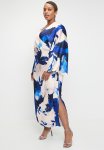 Cape Sleeve Wrap Midi Dress - Blues Watercolour Leaf