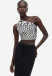 Gathered One-shoulder Top - Light Beige & Black Striped