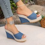 Women's Solid Color Casual Sandals Platform Elastic Ankle Strap Walking Comfort Shoes Round Toe Wedge Beach Sandals
