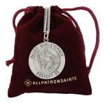 All Patron Saints Round St. Christopher Necklace Medal In Solid Sterling Silver With 24 Inch Chain And Jewelry Gift Set- Size 25