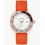BULOVA Snorkel White Dial Orange Hnbr Rubber Dive Watch 98B448 For Men