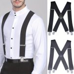 Plus Size 5CM Wide Men's Suspenders High Elastic Adjustable 4 Strong Clips Suspender Heavy Duty X Back Trousers Braces Ideal Cho