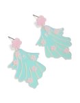 Blue Acrylic Ghost Pink Flowers Drop Earrings