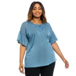 Donnay Plus Size Fem Top Drop Shoulder Lace Up - Blue