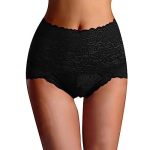Womens Sexy High Waist Lace Underwear Body Shaping Soft Fabric Comfort Fit Fashionable Panties For Everyday Black L