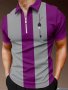 Simple Print Men's Retro Color Block Short Sleeve Zipper Lapel Shirt Summer Outdoor Streetwear