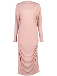 Pink Long Sleeve Ruched Midi Dress - S Pink