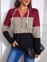 Color Block Zipper Hoodie Casual Long Sleeve Drawstring Hoodies Sweatshirt Women's Clothing