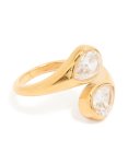 Waterproof Gold Plated Stainless Steel Cubic Zirconia Double Bezel Single Ring - M l