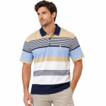 Polo Mens Stripe Print Mercerised Golfer In Blue - Blue XL
