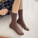 6 Pairs Simple Solid Color Frilled Socks Comfy & Breathable Mid Tubesocks Women's Stockings & Hosiery