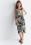 Textured Wrap Dress - Cream & Black Patterned