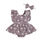 Mauve Flower Romper Skirt With Matching Headband