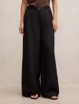 Matilda Linen Blend Wide Leg Pants - 16 Black