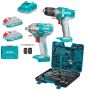 Total Tools - Li-ion Cordless Drill And Impact Wrench Combo +90 PC Tool Box