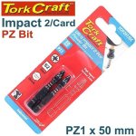 Tork Craft 2 PK Pozi No. 1 X 50MM Impact Power Insert Bit Carded TCIPZ0150C