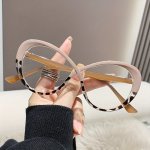 Large Cat Eye Clear Lens Glasses Color Block Fashion Decorative Glasses Computer Spectacles For Women