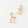 Gold Plated Rabbit & Pearl Drop Earrings With Crystal Heart Studs