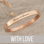 Kiera Petite Personalized Rose Gold Stainless Steel Clip Open Bangle Size: 55MM Diameter Ready In 3 Days