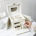 Square Leather And Walnut Wood Jewelry Box