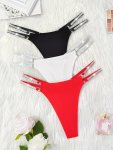3PCS Glitter Tape Cut-out Thongs Sexy Comfy Low Rise Intimates Panties Women's Lingerie & Underwear