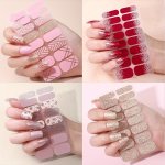 Full Wrap Nail Polish Stickers With Flower Design Glitter Nail Strips Self-adhesive Gel Nail Strips Nail Art Decals For Home Wom