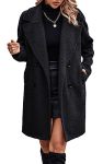 Angashion Women Long Sherpa Coat - Fuzzy Faux Fur Trench Jackets Winter Fleece Button Cardigan With Pockets Black Medium