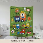 Fleece Blanket Green Bear Construction Street