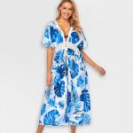 Women's Blue And White Fern Beach Cover-up