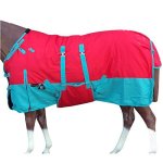 Hilason 66" 600D Winter Waterproof Horse Turnout Blanket Belly Wrap Red & Turquoise