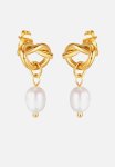 Twisted Heart And Pearl Drop Earring - Gold white