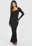 Crinkle Aysmmetric Maxi Dress - Black