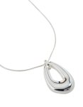 Silver Plated Long Organic Oval Pendant Necklace