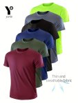 6-PACK Men's Quick-dry T-shirts - Yunte Sports Crew Neck Tees 100% Polyester Lightweight Breathable Moisture-wicking Solid Color