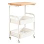 3 Tier Rolling Metal Cart With Wooden Tabletop Moveable Storage Organizer