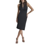 Front Zip Sheer Dress -black
