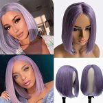 Belaved 10 Inch Human Hair Wigs Purple Short Bob Wigs None Lace Front Wig For Black Women Machine Made Wigs Full Ends 150% Densi