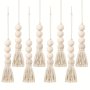 10PCS Tassel Wood Beads Ornaments Natural Line Decor Tassel Pendant For Cabinet Closet Porch Rural Garden Furniture Ornaments Farmhouse Beads With Tassel Hanging Decoration