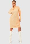 Plus Roll Neck Jumper Dress - Coral